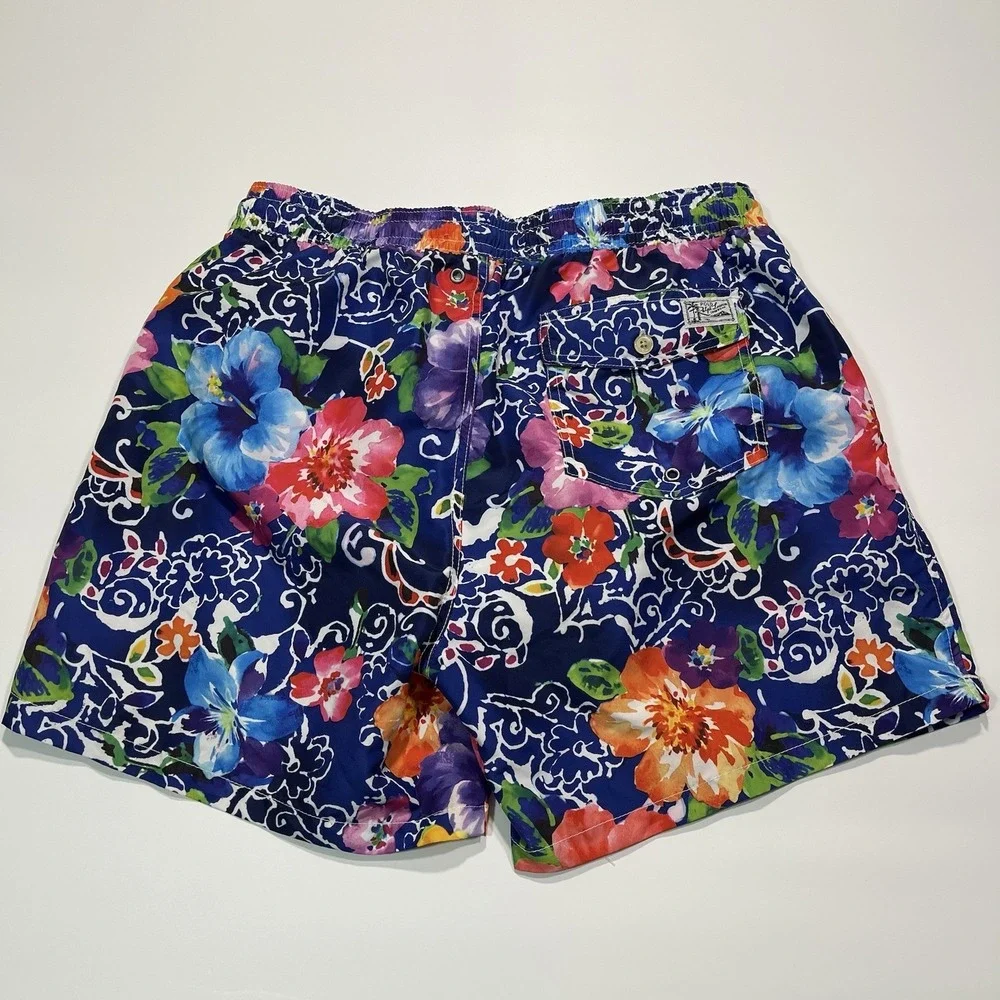 Polo Ralph Lauren‎ Mens Swim Trunks Shorts Blue Floral Print Drawstring Size XL